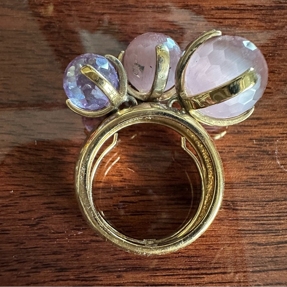 Ariella Collection Gold and Purple 3-Stone Charm Ring Adjustable Size - Picture 3 of 3